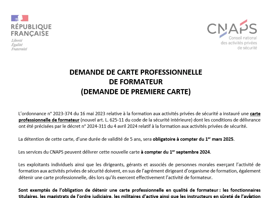 Formateur en sécurité privée ? Demandez votre carte professionnelle dès aujourd'hui !